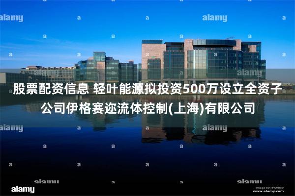 股票配资信息 轻叶能源拟投资500万设立全资子公司伊格赛迩流体控制(上海)有限公司